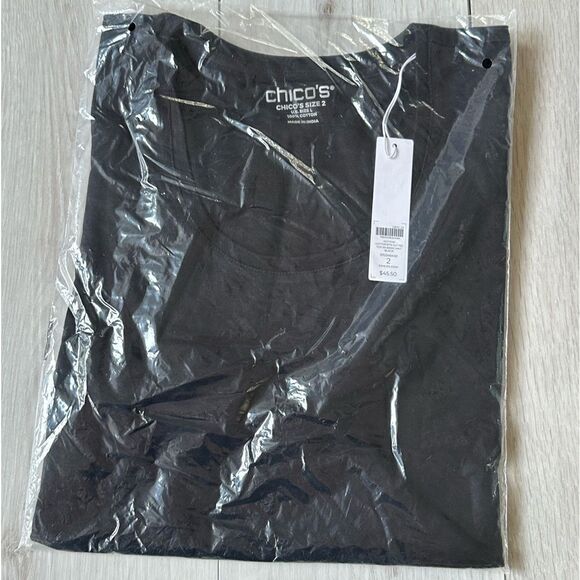 Chico’s Everyday Cotton button Sleeve Shortsleeve Basic Knit Tee Black 2 NWT - Picture 5 of 7